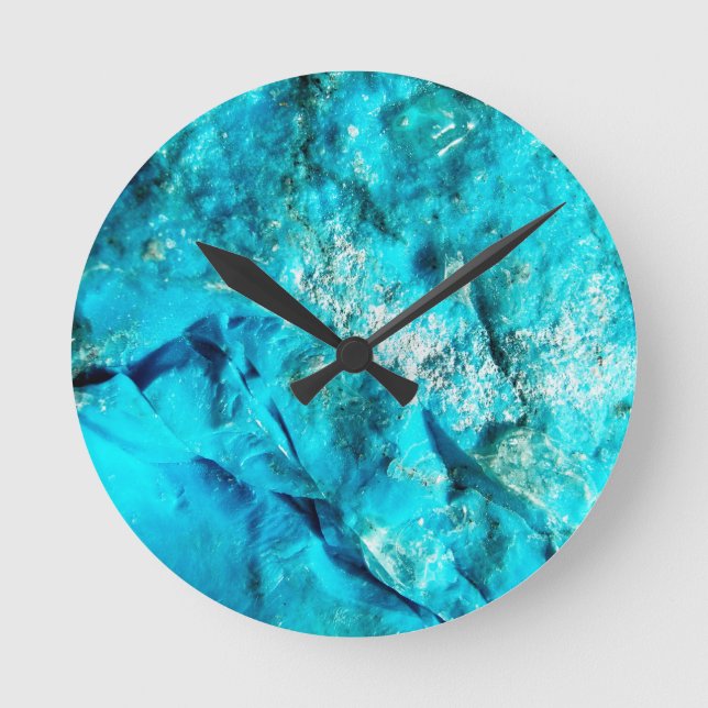 Modern Turquoise Marble Stone Round Clock (Front)