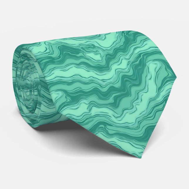 Modern Turquoise Marble Swirl Abstract Pattern Tie (Rolled)