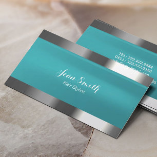 Modern Turquoise Metal Border Hair Stylist Business Card