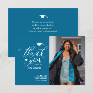 Modern Turquoise Minimalist Photo Graduation Thank You Card