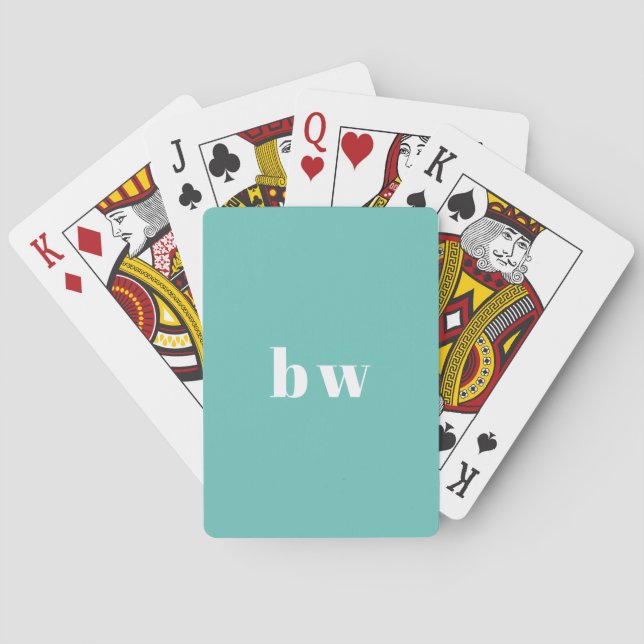 Modern Turquoise Mint Green Monogram Playing Cards (Back)