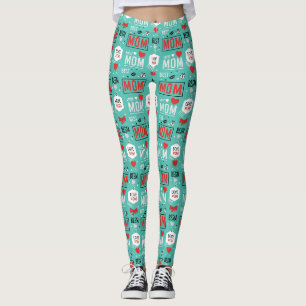 Modern Turquoise MOM Typography Pop Pattern Leggings