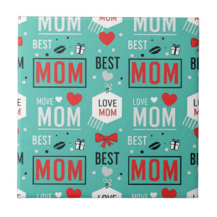 Modern Turquoise MOM Typography Pop Pattern Tile