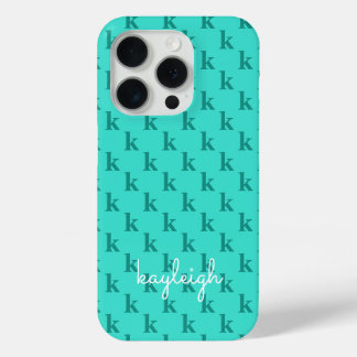 Modern Turquoise Monogram Name Solid Colour | Teal iPhone 15 Pro Case