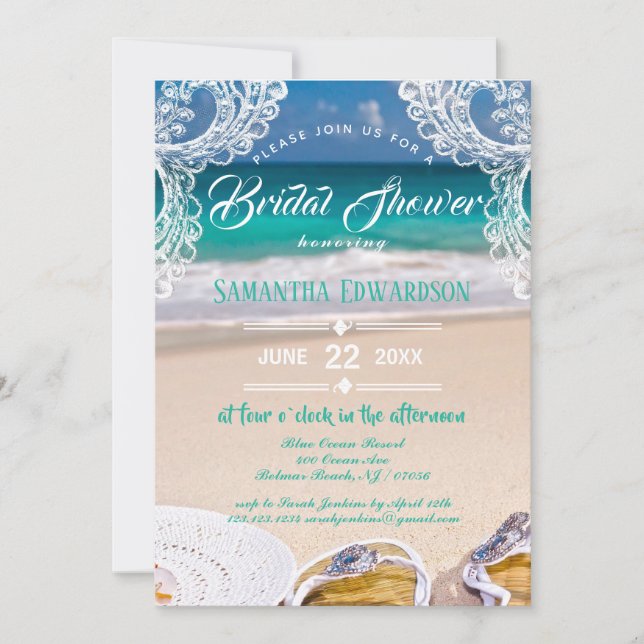 Modern Turquoise Ocean Beach Bridal Shower Invitation (Front)