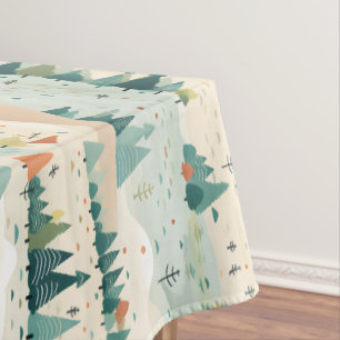 Modern Turquoise Orange Cream Christmas Trees Tablecloth