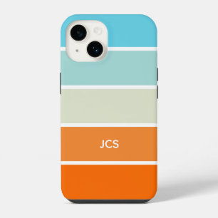 Modern Turquoise Orange Green Colour Block iPhone 14 Case