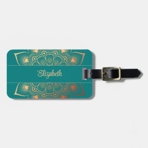Modern Turquoise Peach Mandala Luggage Tag