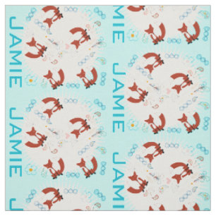 Modern Turquoise Personalised Fox Pattern Fabric