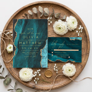 Modern Turquoise Photo Wedding RSVP Card