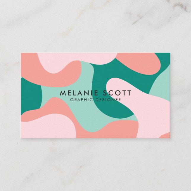 Modern turquoise pink abstract pattern minimalist business card (Front)