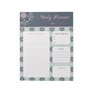 Modern turquoise Pink Floral Mandala Daily To Do  Notepad