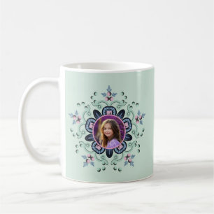 Modern turquoise Pink Floral Mandala Doodles Photo Coffee Mug
