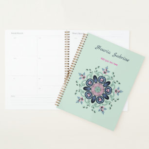 Modern turquoise Pink Floral Mandala Doodles  Planner