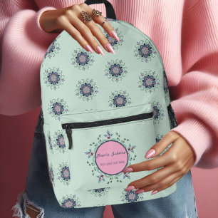 Modern turquoise Pink Floral Mandala Doodles  Printed Backpack