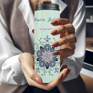 Modern turquoise Pink Floral Mandala Doodles  Thermal Tumbler