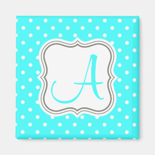 Modern turquoise polka dots monogram initial name magnet