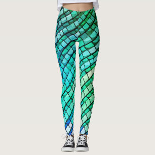 Modern Turquoise Reptile Skin Abstract Pattern Leggings