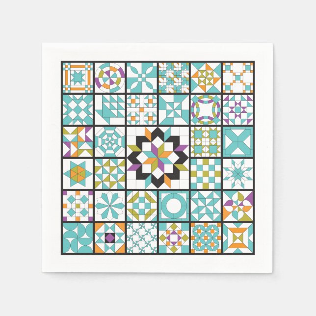 Modern Turquoise Sampler Quilt Napkins (Front)