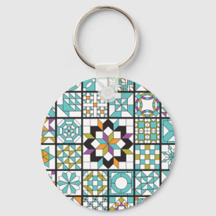 Modern Turquoise Sampler Quilt Pattern Key Ring