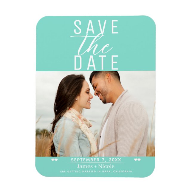 Modern Turquoise Save the Date Wedding Photo Magnet (Vertical)