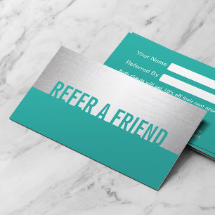 Modern Turquoise & Silver Beauty Salon Referral Card