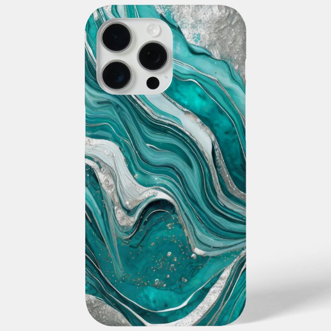 Modern Turquoise Silver Elegant Marble Case-Mate iPhone Case (Back)