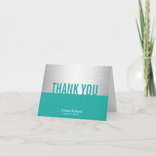 Modern Turquoise & Silver Makeup Artist Thank You Card