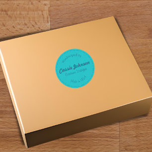 Modern Turquoise Stitched Faux Leather Handcrafted Classic Round Sticker