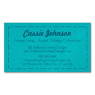 Modern Turquoise Stitched Faux Leather  Magnetic Business Card