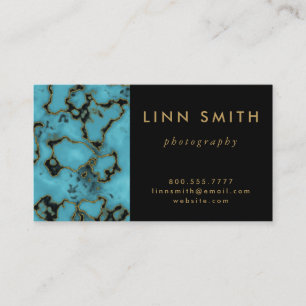 Modern Turquoise Stone Gold and Black Business Card