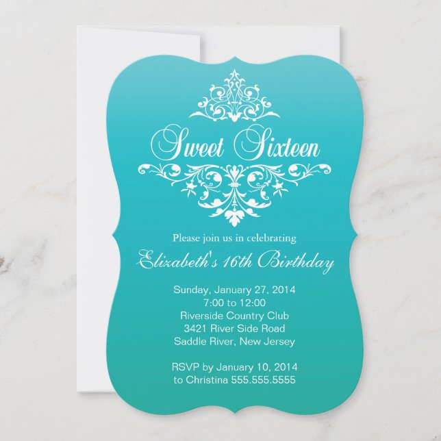 Modern Turquoise Sweet Sixteen Birthday Party Invitation (Front)