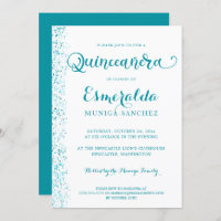 Modern Turquoise Teal Silver Sparkle Quinceanera