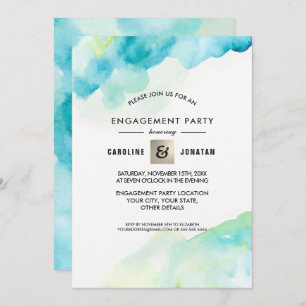 Modern Turquoise Watercolor Engagement Party  Invitation