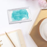 Modern Turquoise Watercolor | Personalised Business Card Holder<br><div class="desc">Elegant and colourful business card holder features your name and/or business name in white,  overlaid on a vibrant watercolor inkblot in cool tropical turquoise. Matching business cards and accessories also available.</div>