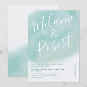 Modern turquoise watercolor wedding initials invitation