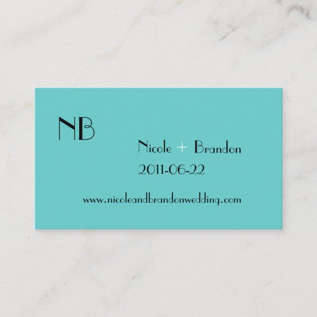 Modern Turquoise Wedding Website Card (Front)