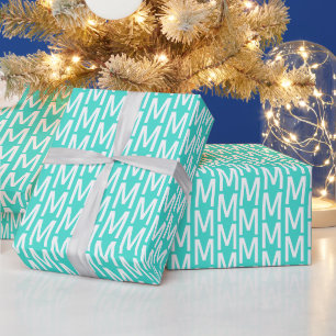Modern turquoise white custom monogram initial wrapping paper