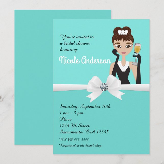 Modern Turquoise Wine Engagement Bridal Shower Invitation (Front/Back)