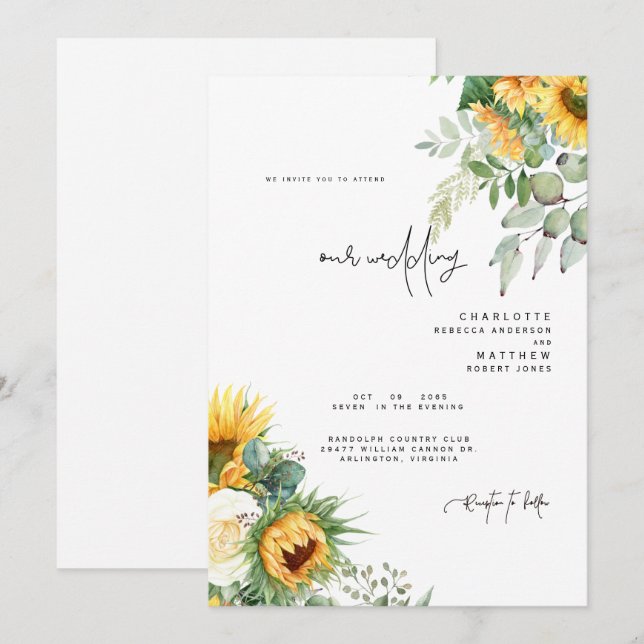 Modern Tuscan Sunflowers No Parents Wedding Invitation (Front/Back)