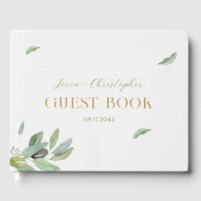Modern Tuscany Olive Leaves Branch Guest Book (Front)