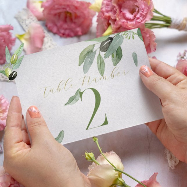 Modern Tuscany Olive Leaves Branch-Table Number Thank You Card (Creator Uploaded)