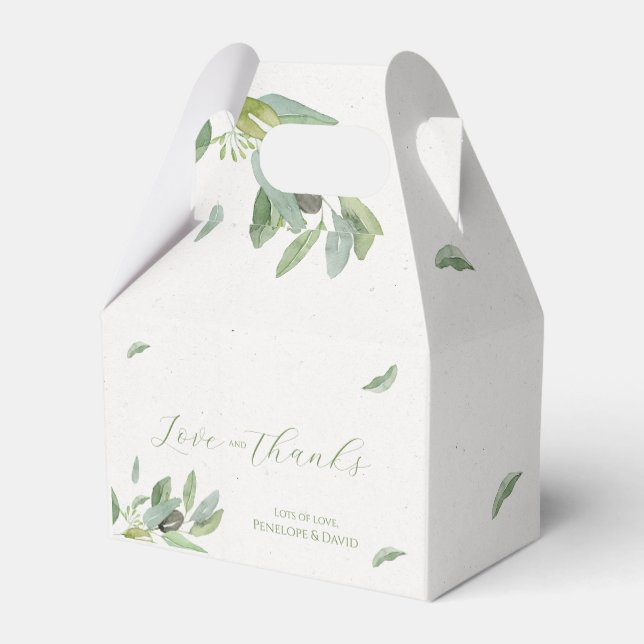 Modern Tuscany Olive Leaves Branch-Thank You Card Favour Box (Back Side)