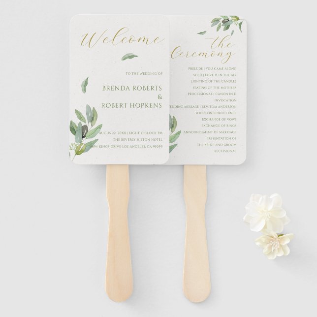 Modern Tuscany Olive Leaves Branch Wedding HandFan Hand Fan (Front and Back)