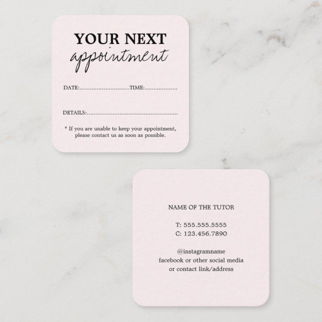Modern Tutor Appointment Card | Packed with care (Front/Back)