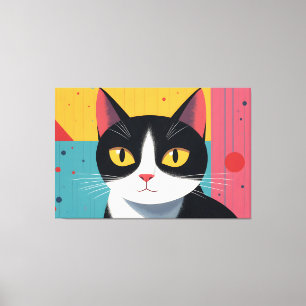 Modern Tuxedo Cat Portrait - Minimalist Flat Art Canvas Print