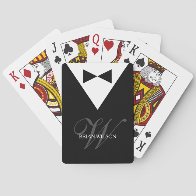 Modern Tuxedo Template | Elegant Monogram Poker Playing Cards (Back)