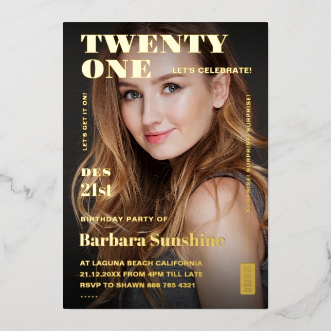 Modern Twenty One 21st Birthday Magazine Gold (Front)