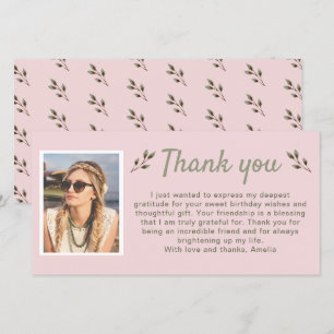Modern Twigs Photo Birthday  Thank You Card