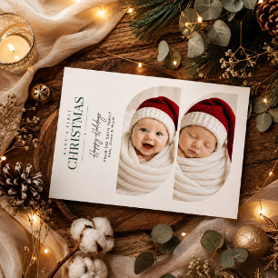 Modern Twin Arch Baby First Christmas Photo Holiday Card